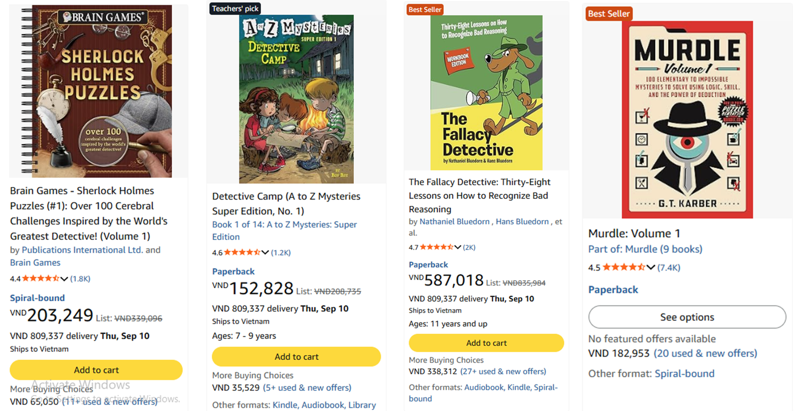 Amazon market evidence for detective and mystery activity books