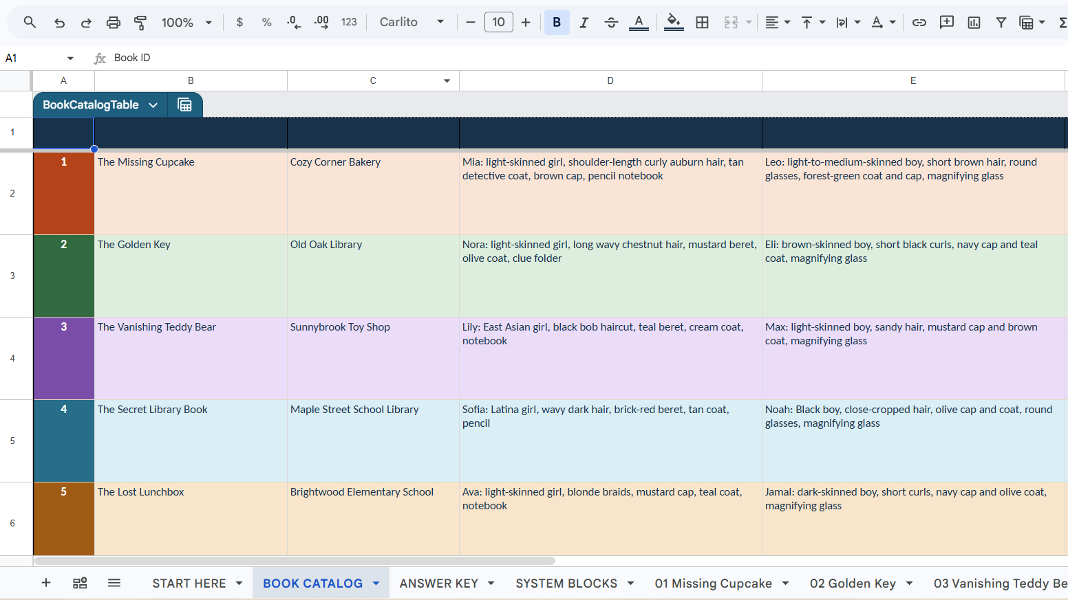 Organized workbook catalog preview