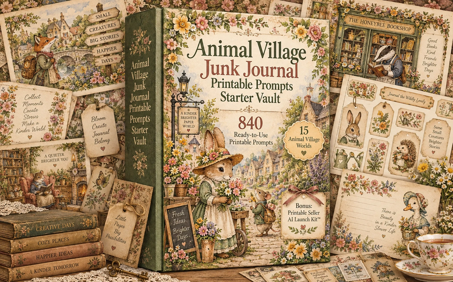 Animal Village Junk Journal Printable Prompts Starter Vault Mockup