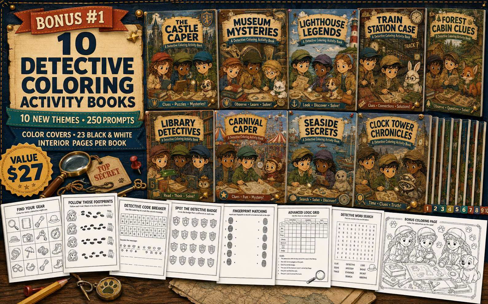 Bonus 1 - 10 Detective Coloring Activity Books